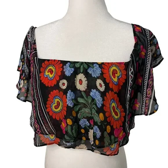 NWOT Women's Show Me Your Mumu chiffon ruffle sleeves crop top - Small - Picture 1 of 8